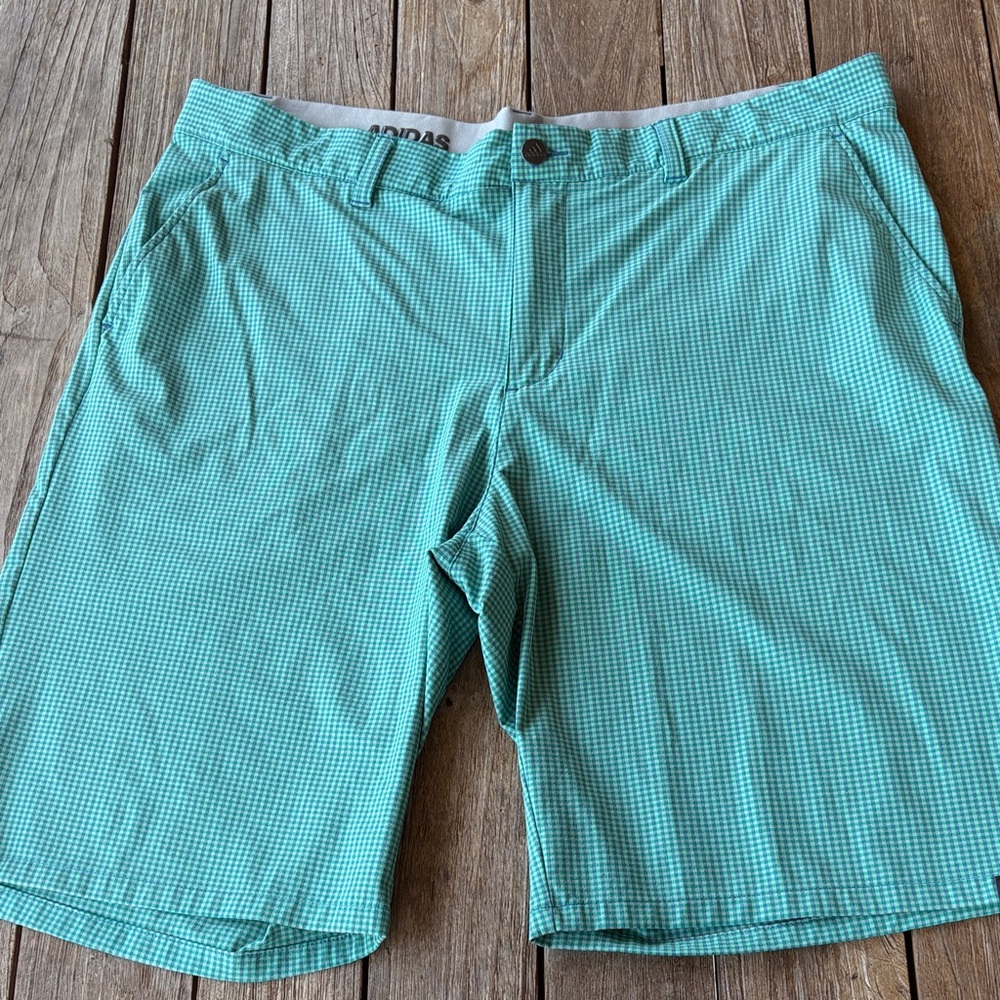 Adidas Men's Gingham Blue & Green Flat Front Shorts